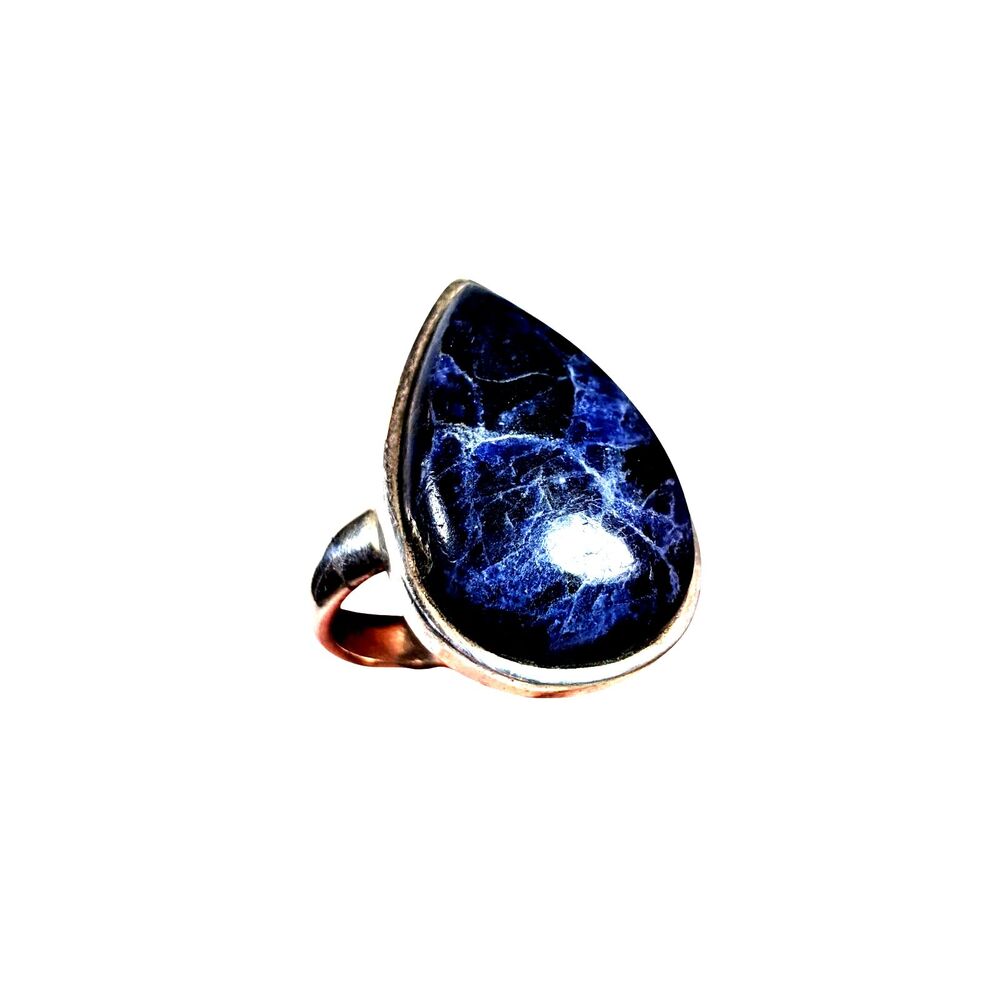 Sterling Silver Sodalite Ring Chunky Teardrop Statement Western Boho Mystic Sz 9